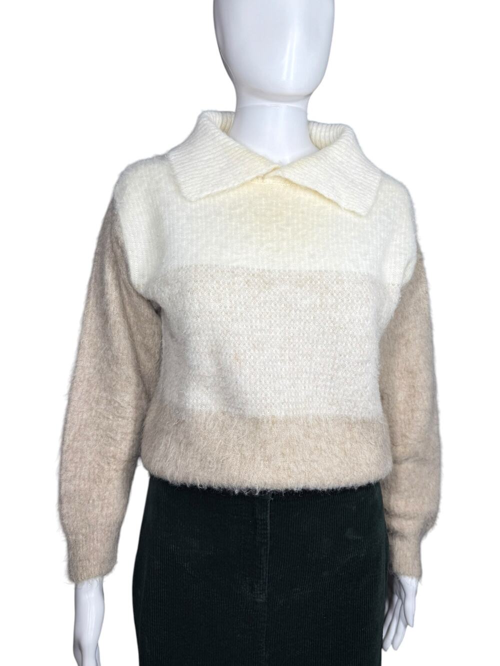 Vintage 50s Shag Lon Collared Stripe Neutral Sweater Women's XS